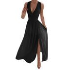 Sleeveless V-Neck A-Line Maxi Dress with Side Slit and Flowy Fit