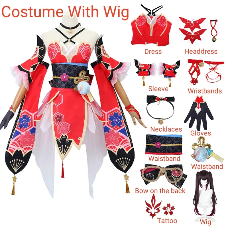 Elaborate Floral Kimono-Style Cosplay Costume with Fox Mask and Flowing Sleeves