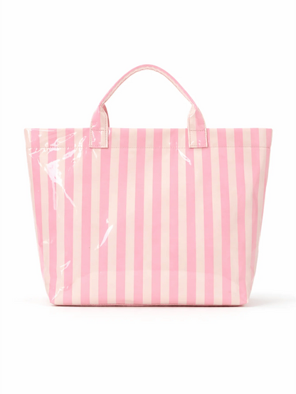 Striped Waterproof Tote Bag with Large Capacity Beach and Travel Design