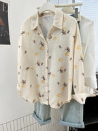 Delicate Ditsy Floral Print Button-Down Blouse with Classic Collar