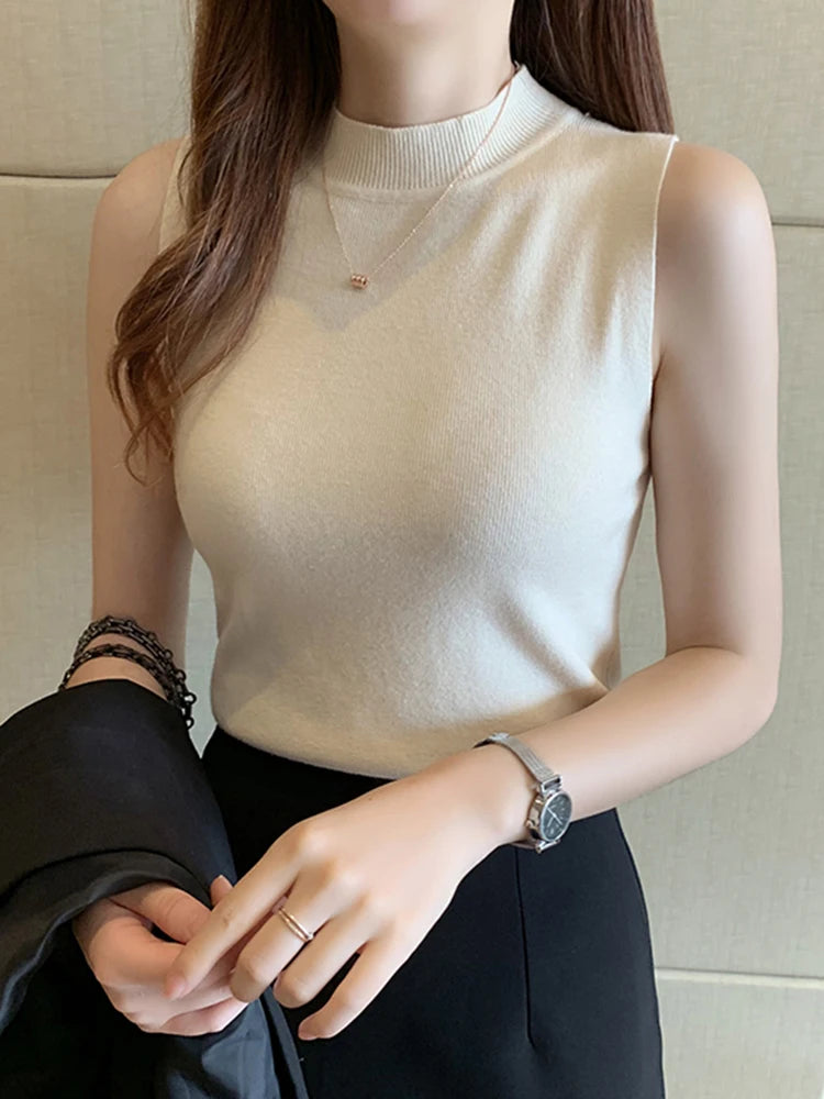 Classic Knit Sleeveless Tank Top with Slim Fit Everyday Casual Streetwear Style