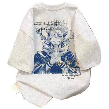 Anime-Inspired Artistic Manga Graphic Oversized Casual Streetwear Cotton T-Shirt