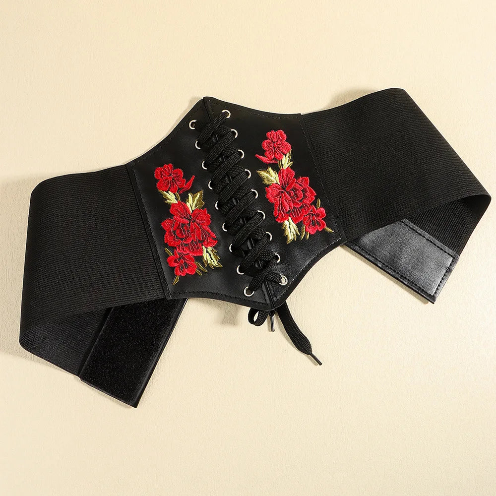 Faux Leather Lace-Up Waist Belt Corset with Wide Structured Design