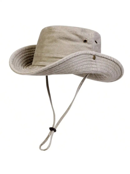 Wide Brim Cotton Bucket Hat with Adjustable Chin Cord for Outdoor Travel and Everyday Wear