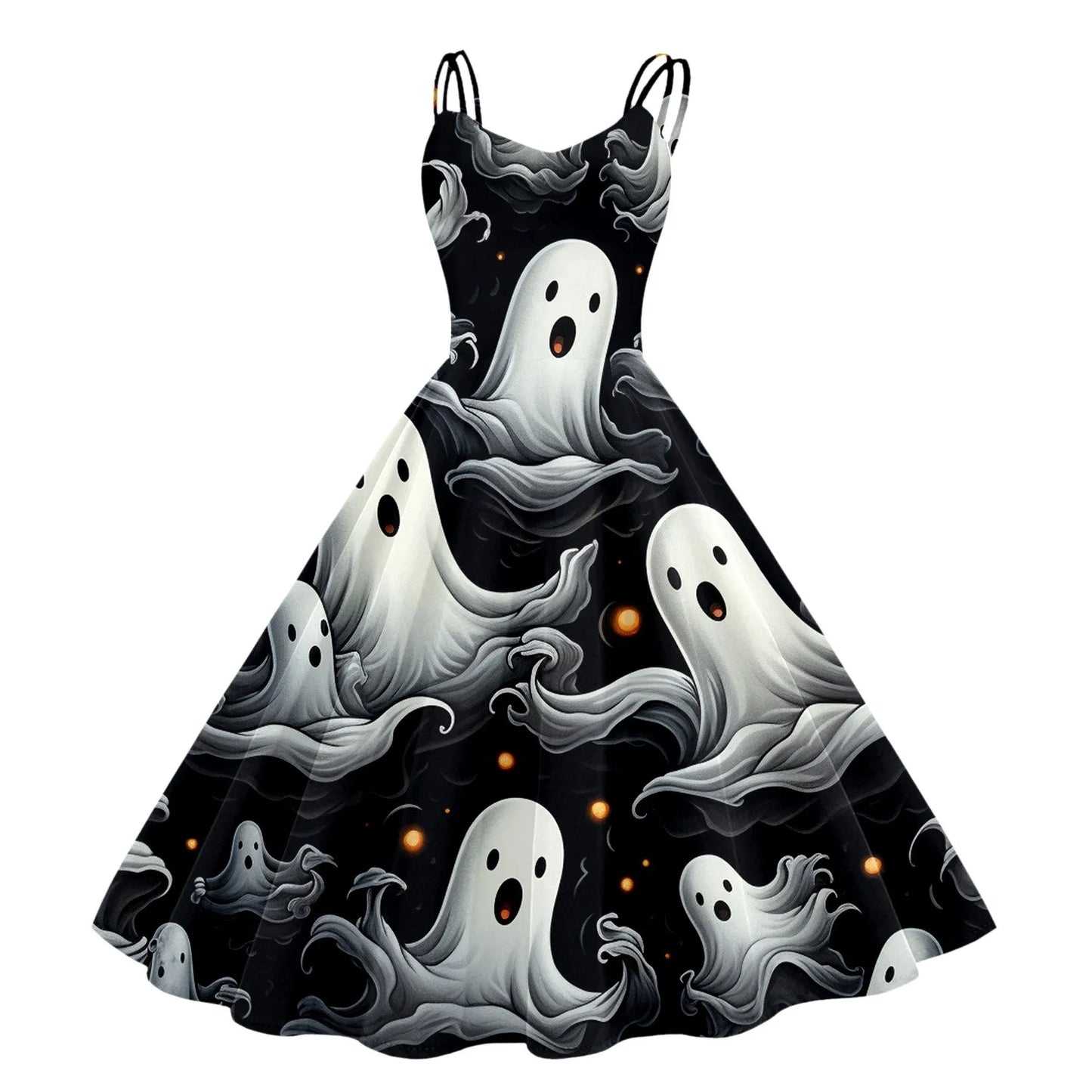 Whimsical Gothic Halloween Inspired Flare Dress with Vintage Charm