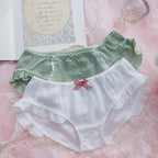 Sweet White Ruffled Cotton-Blend Bralette and Panty Set