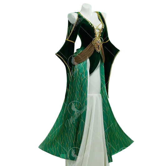 Women's Velvet Deep V Bodysuit with Layered Panels and Matching Decorative Headpiece