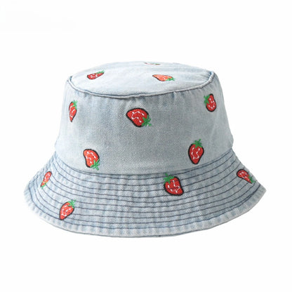 Women's Embroidered Cotton Blend Bucket Hat with Floral Detail for Casual Outdoor Everyday Wear