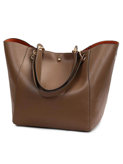 Large Capacity PU Leather Tote Bag with Minimalist Top Handle Design