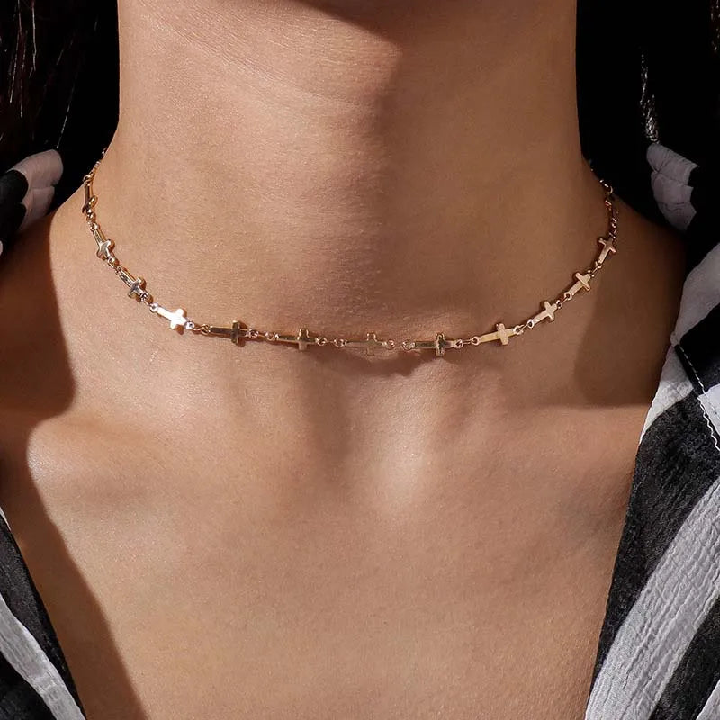 Vintage Gothic Cross Choker Necklace With Punk Chain Alternative Streetwear Fashion Styling