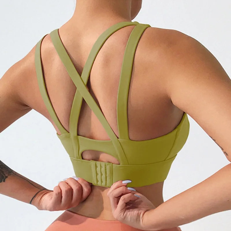 Mauve Criss-Cross Back Sports Bra with Keyhole Detail and Adjustable Band