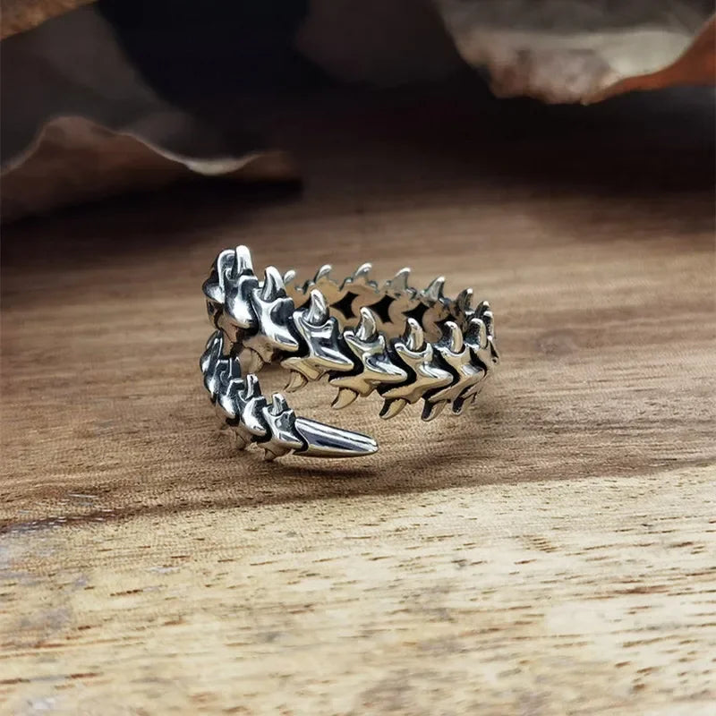 Alternative Engraved Adjustable Statement Ring for Gothic and Punk Fashion