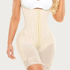 Premium Open-Bust Mid-Thigh Bodysuit with Hook Closure and Sheer Lace Paneling
