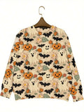 Women's Festive Graphic Knit Crew Neck Relaxed Fit Seasonal Sweater