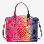 Embossed Dome Satchel Bag with Top Handle and Detachable Shoulder Strap