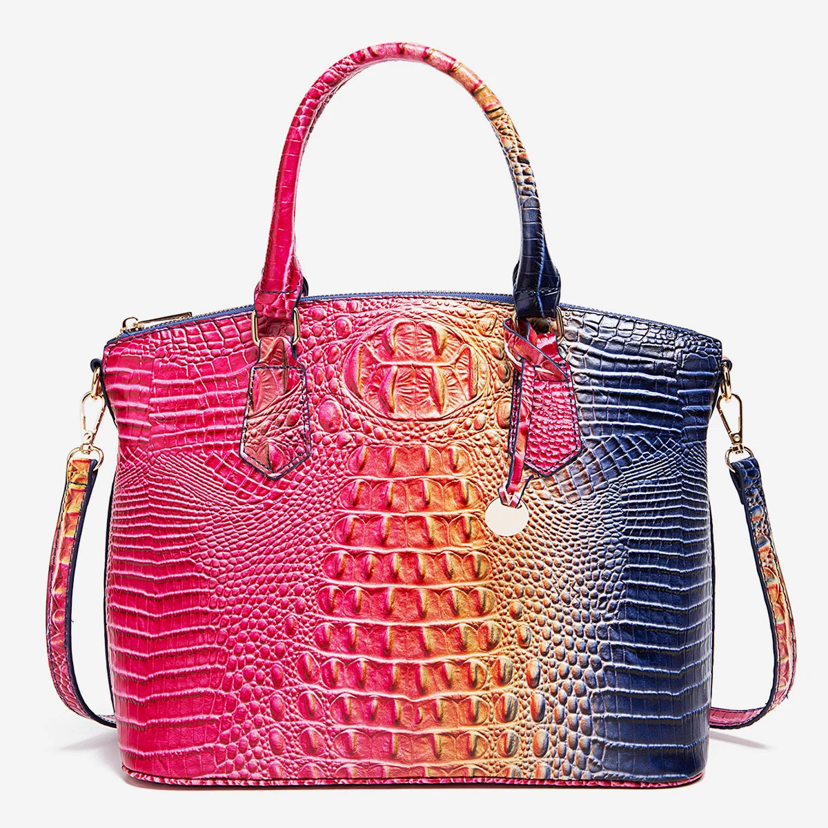 Embossed Dome Satchel Bag with Top Handle and Detachable Shoulder Strap