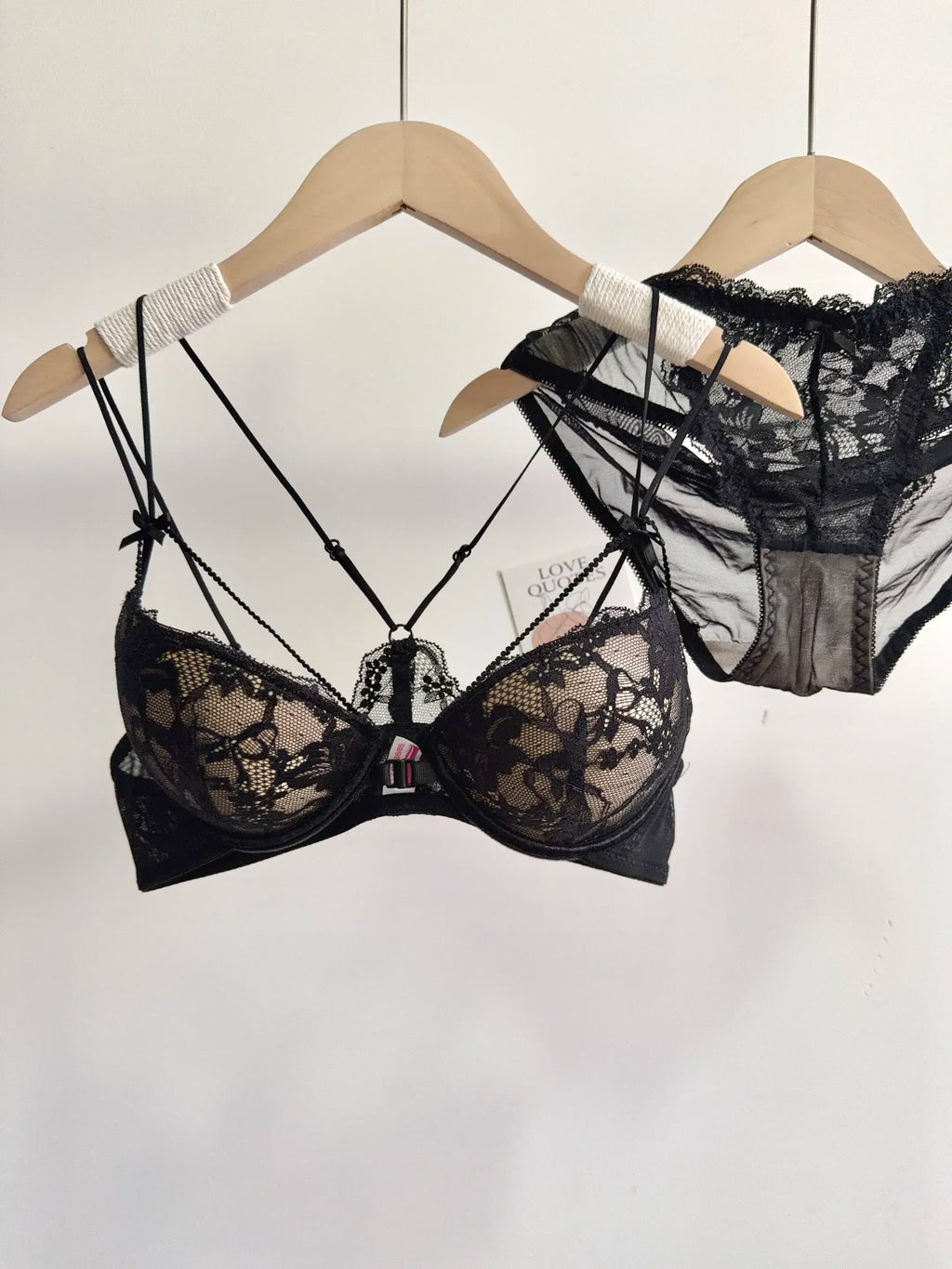 Embroidered Floral Lace Front-Closure Bra and Matching Low-Rise Brief Set with Strappy Back Details