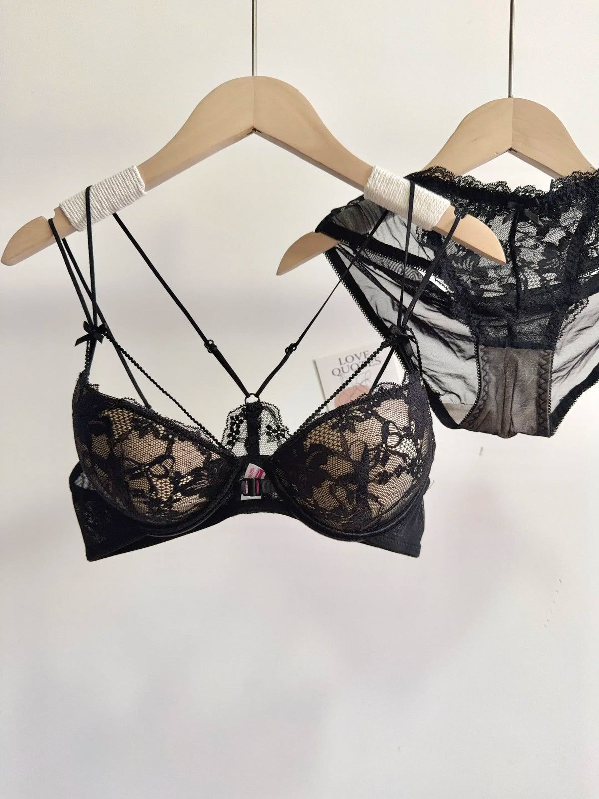 Embroidered Floral Lace Front-Closure Bra and Matching Low-Rise Brief Set with Strappy Back Details