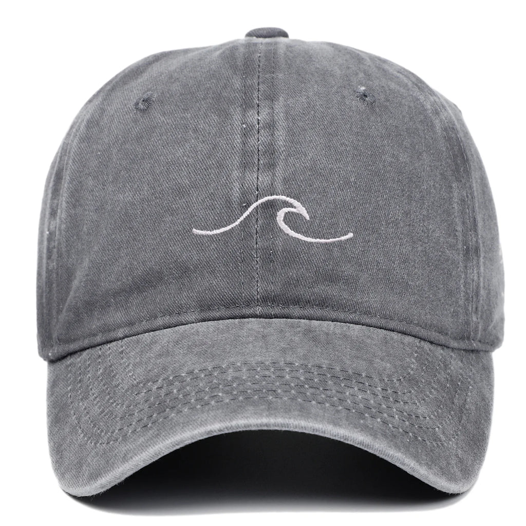 Vintage Washed Curved Brim Baseball Cap with Minimal Wave Embroidery for Casual Streetwear Style