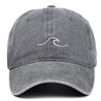 Vintage Washed Curved Brim Baseball Cap with Minimal Wave Embroidery for Casual Streetwear Style