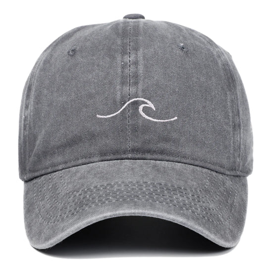 Vintage Washed Curved Brim Baseball Cap with Minimal Wave Embroidery for Casual Streetwear Style