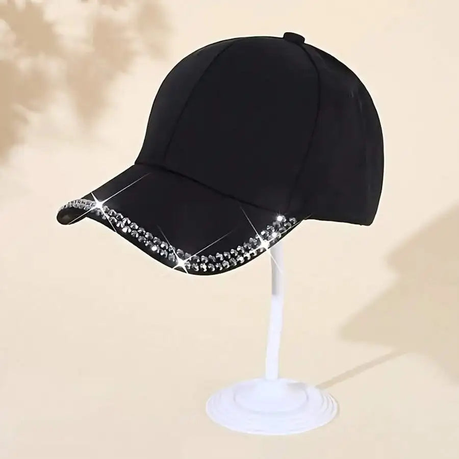 Unisex Baseball Cap with Decorative Rhinestone Trim and Adjustable Fit for Casual Streetwear Style