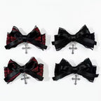 Gothic Plaid Bow Hair Clip Dark Romantic Alternative Statement Accessory