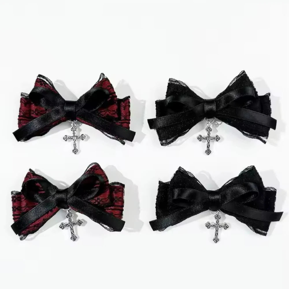 Gothic Plaid Bow Hair Clip Dark Romantic Alternative Statement Accessory