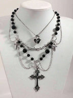 Layered Cross Pendant Necklace Set for Gothic Punk and Alternative Streetwear Fashion Styling