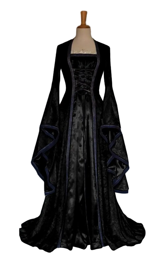 Luxurious Dark Victorian Velvet-Inspired Cloak Dress with Dramatic Gothic Presence