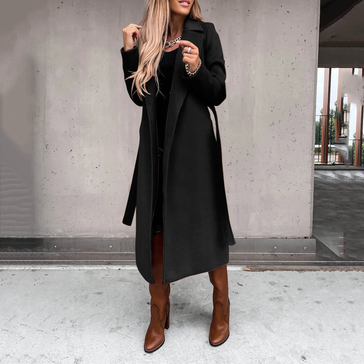 Women's Long Tailored Button Front Coat Relaxed Casual Everyday Layering Outerwear