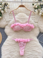 Romantic Light Pink Sheer Mesh and Tulle Ruffle Lingerie Set