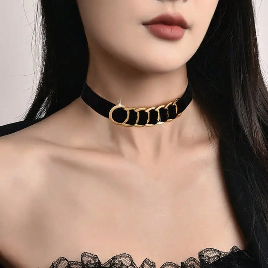 Velvet Link Choker Necklace for Gothic Minimalist Alternative Fashion Styling