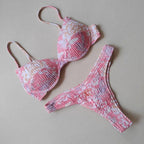Vibrant Green Floral Underwire Bikini with Ruched Texture