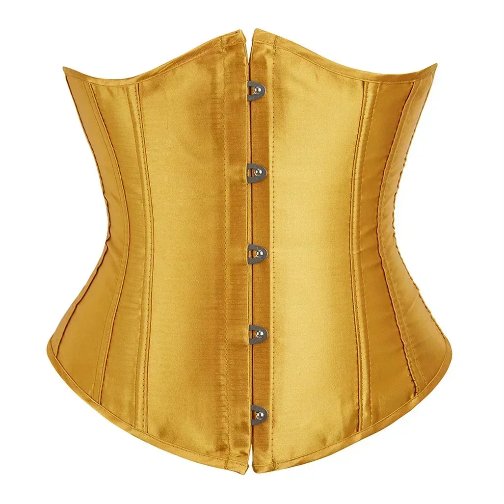 Satin Underbust Corset with Busk Front Closure and Structured Waist Silhouette