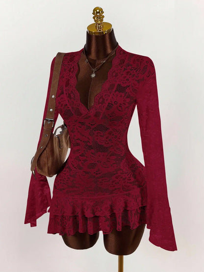 Embroidered Bell Sleeve Dress with Alternative Aesthetic Style