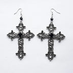 Ornate Cross Drop Earrings for Gothic Punk and Dark Romantic Styling