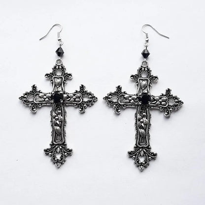 Ornate Cross Drop Earrings for Gothic Punk and Dark Romantic Styling
