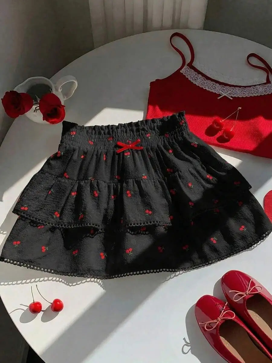 Tiered Ruffle Mini Skirt with Lace Hem Lightweight A-Line Design