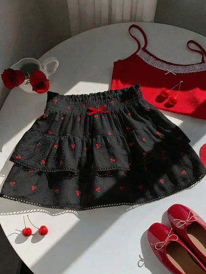 Tiered Ruffle Mini Skirt with Lace Hem Lightweight A-Line Design