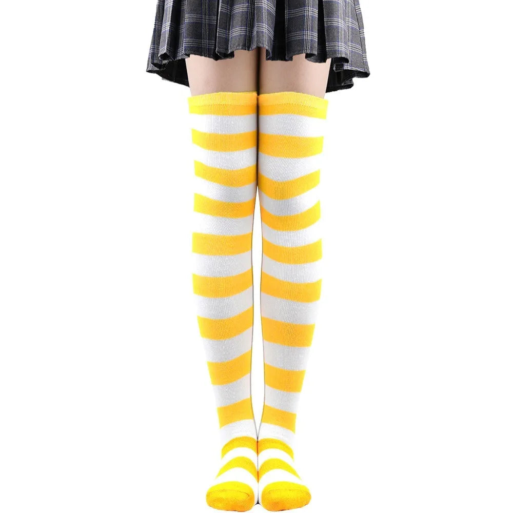 Striped Over-the-Knee Socks with Stretch Knit Design for Everyday Streetwear and Y2K Styling