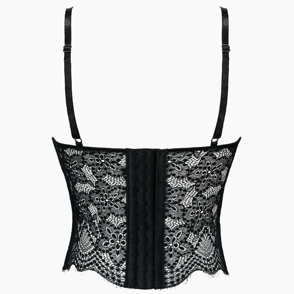 Romantic Black Floral Lace Bustier with Underwire Cups and Slender Straps