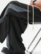 Men's Wide Leg Drawstring Sweatpants with Contrast Panel Design and Relaxed Fit