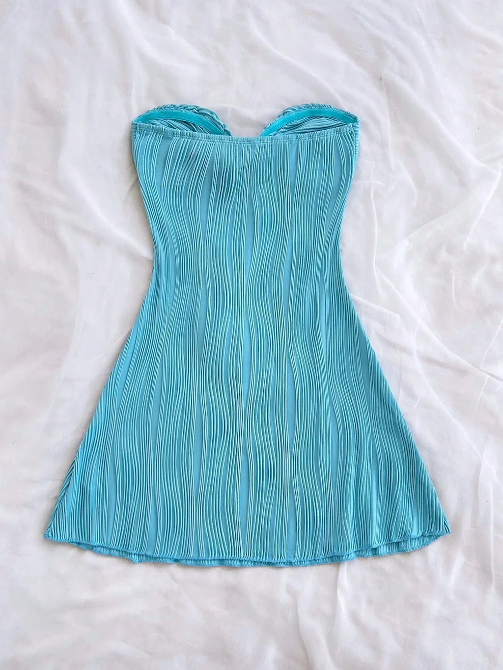 Strapless Pleated Mini Dress with Twist Front Detail A-Line Silhouette