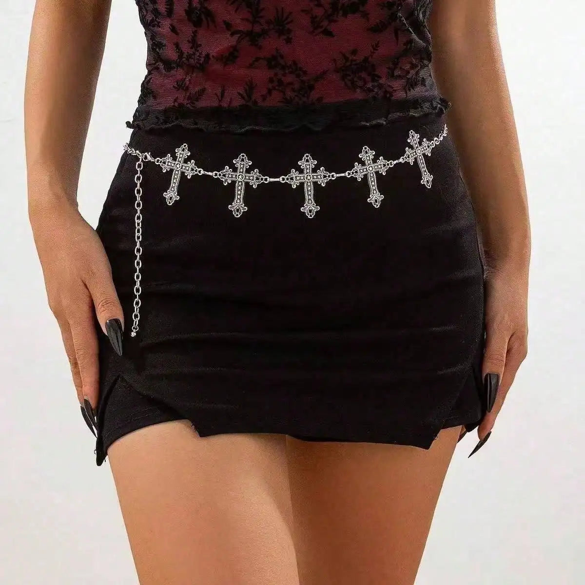 Vintage Cross Charm Waist Chain for Gothic Punk and Alternative Styling