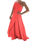 One Shoulder Pleated Maxi Dress with Relaxed Bohemian Silhouette