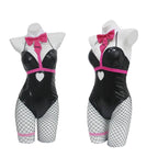 Daring Black Bodysuit Set with Pink Harness Details and Heart Cutout