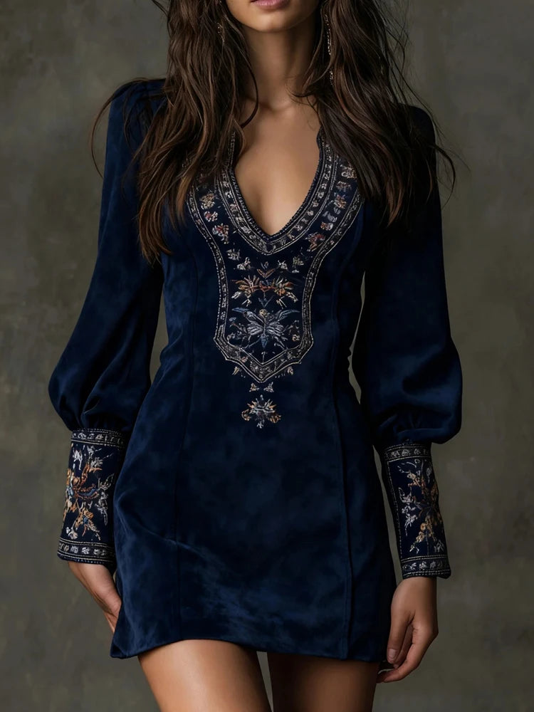 Vintage Embroidered Bohemian Inspired Relaxed Fit Alternative Mini Dress
