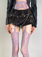 Floral Fishnet Suspender Tights Alternative Punk Fashion Garter Style Hosiery