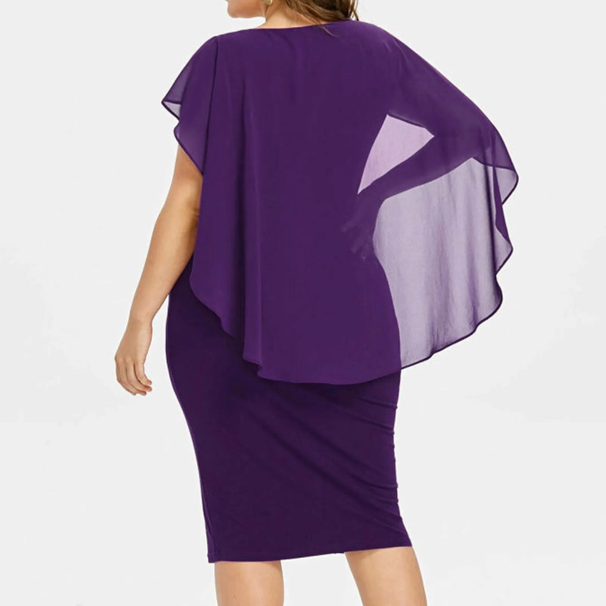 Elegant Burgundy Sheath Dress with Asymmetrical Chiffon-Style Overlay and Ruched Detailing